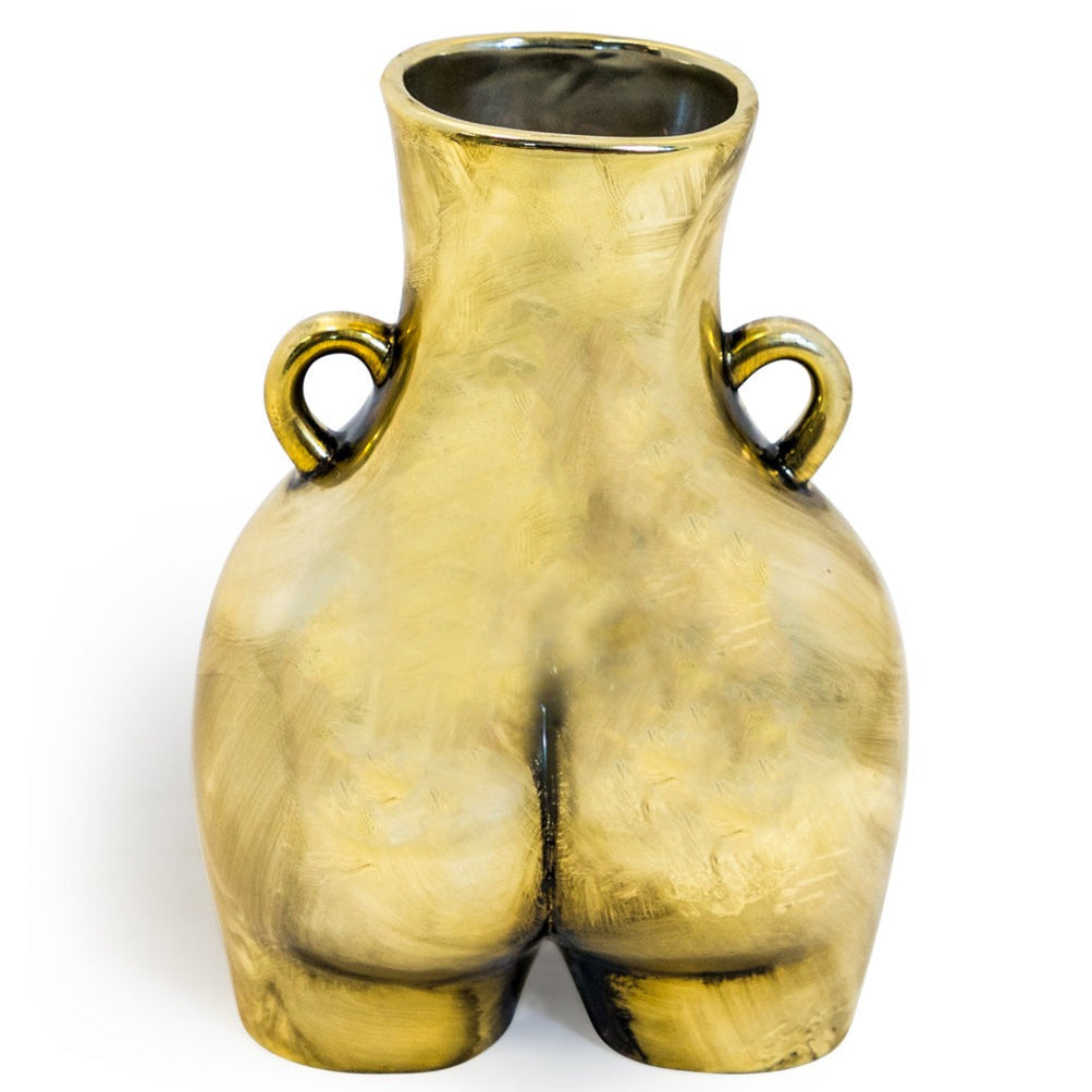 Gold Ceramic Vase With Bum detailing, cheeky, fun.