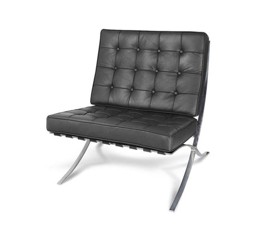 Leather Cushion Steel Frame Lounge Chair Barcelona Style, Black