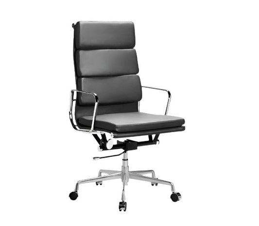 Leather High Back Black Office Chair Eames Style, Height Adjustable