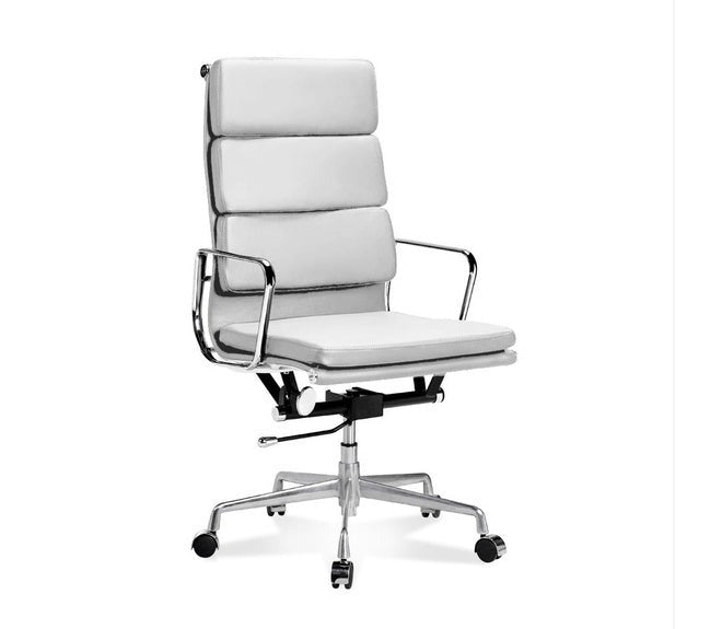 Leather High Back White Office Chair Eames Style, Height Adjustable