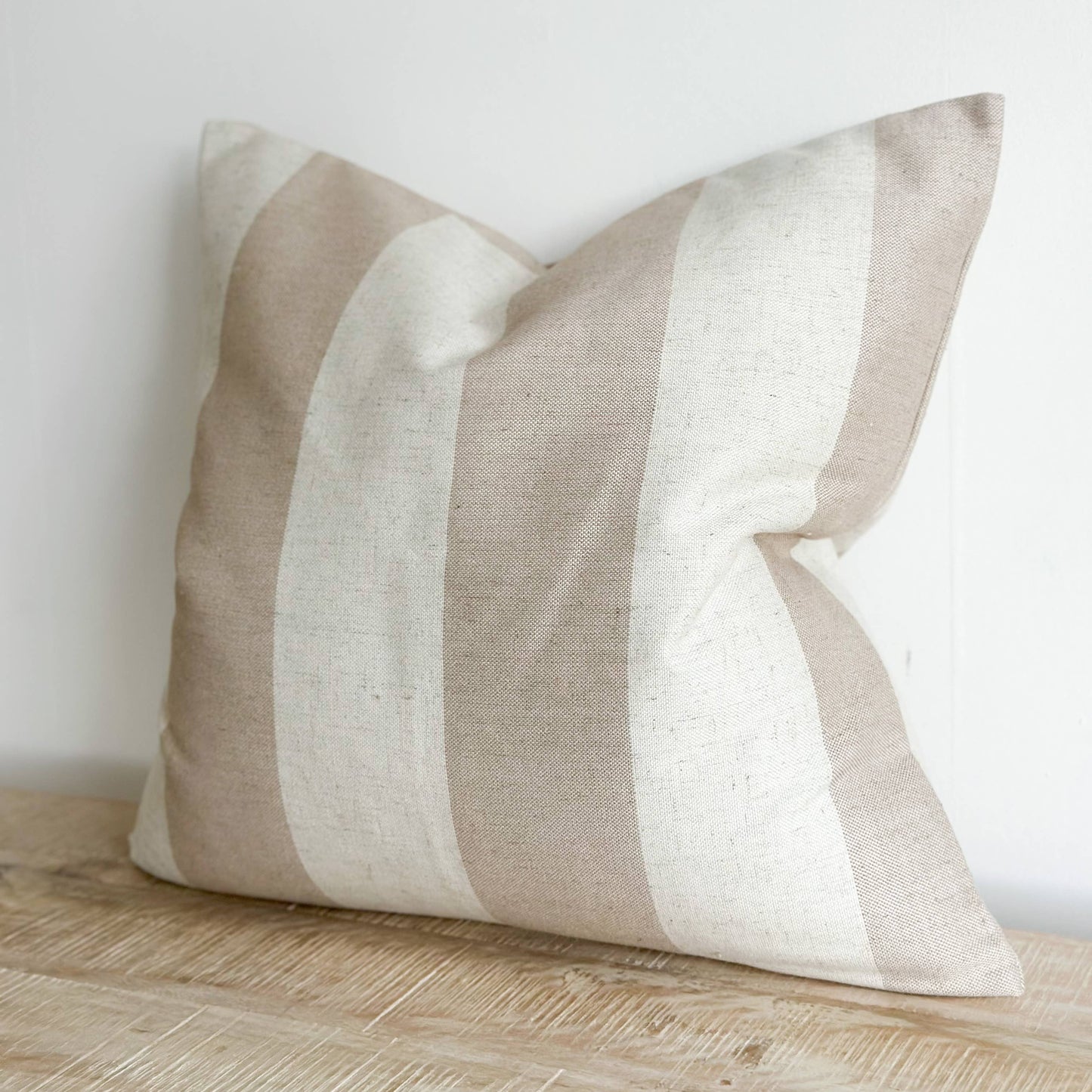 Linen Blend Bold Beige Stripe Cushion