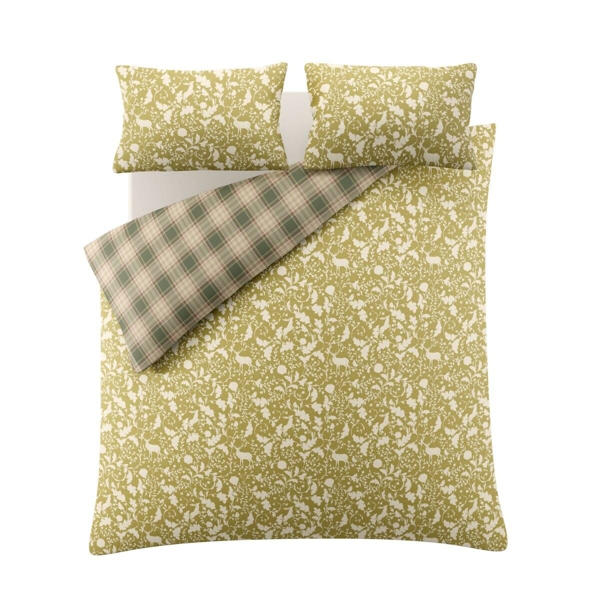 Green patterned bedding set on a white background