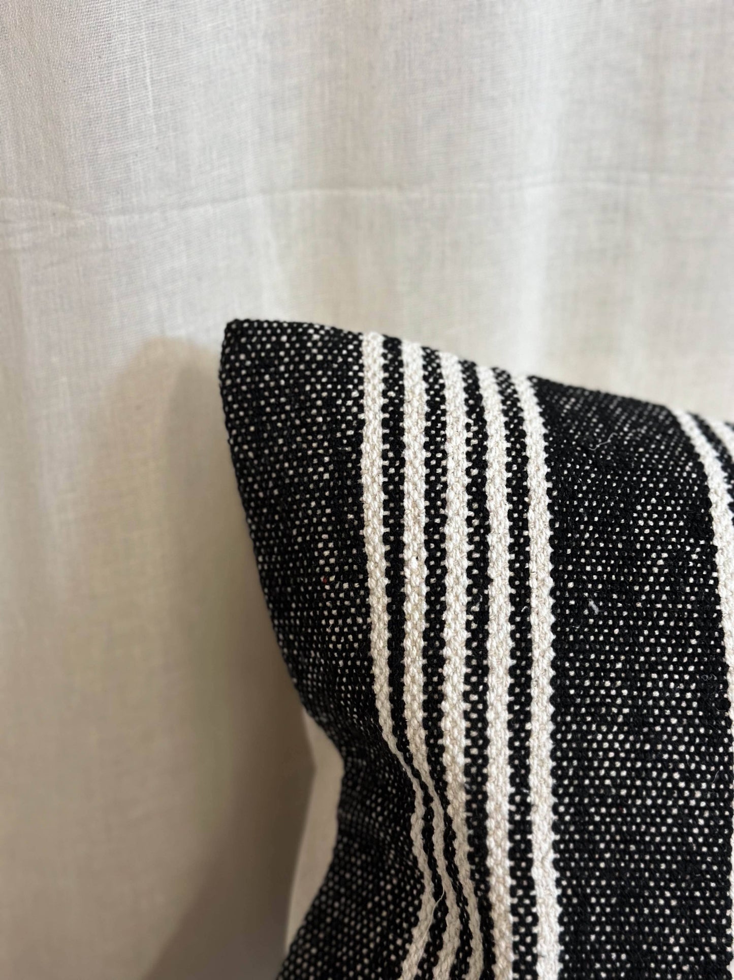 Black and Cream Stripes Cotton Cushion