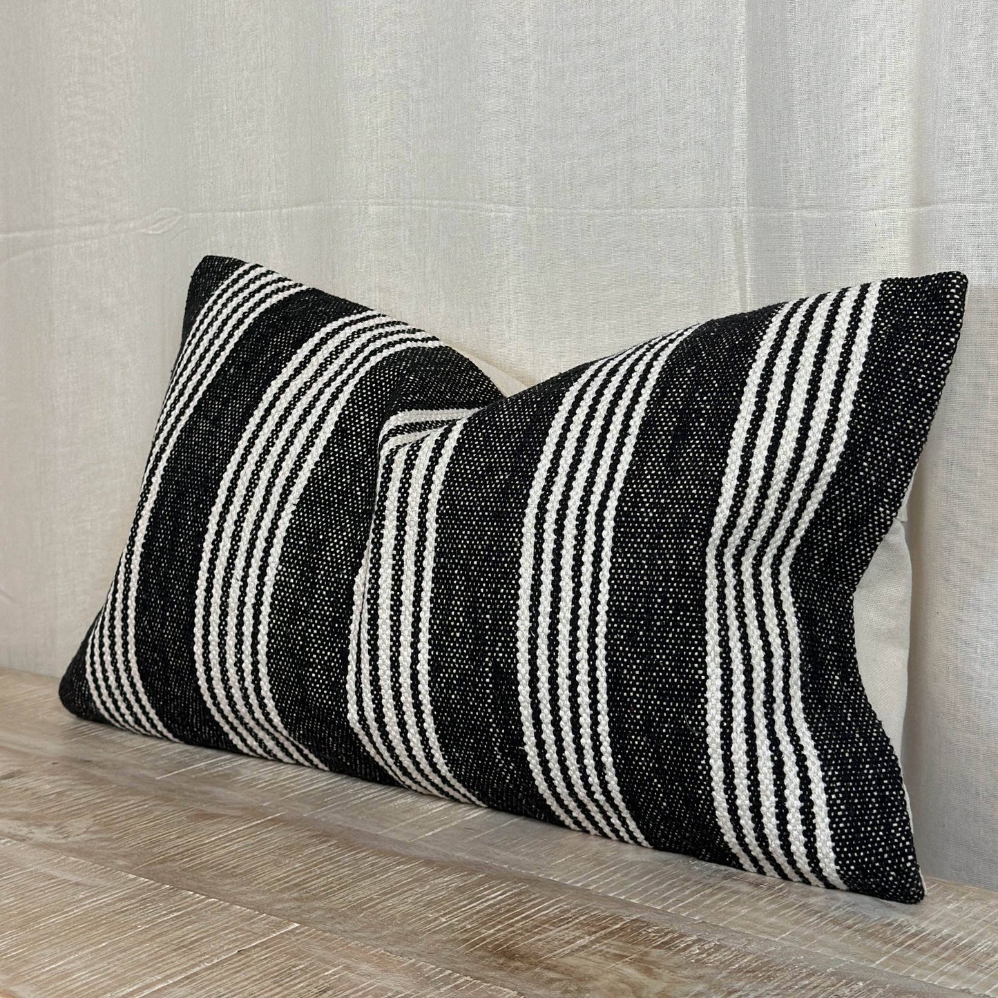 Black and Cream Stripes Cotton Cushion