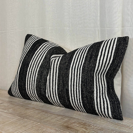 Black and Cream Stripes Cotton Cushion