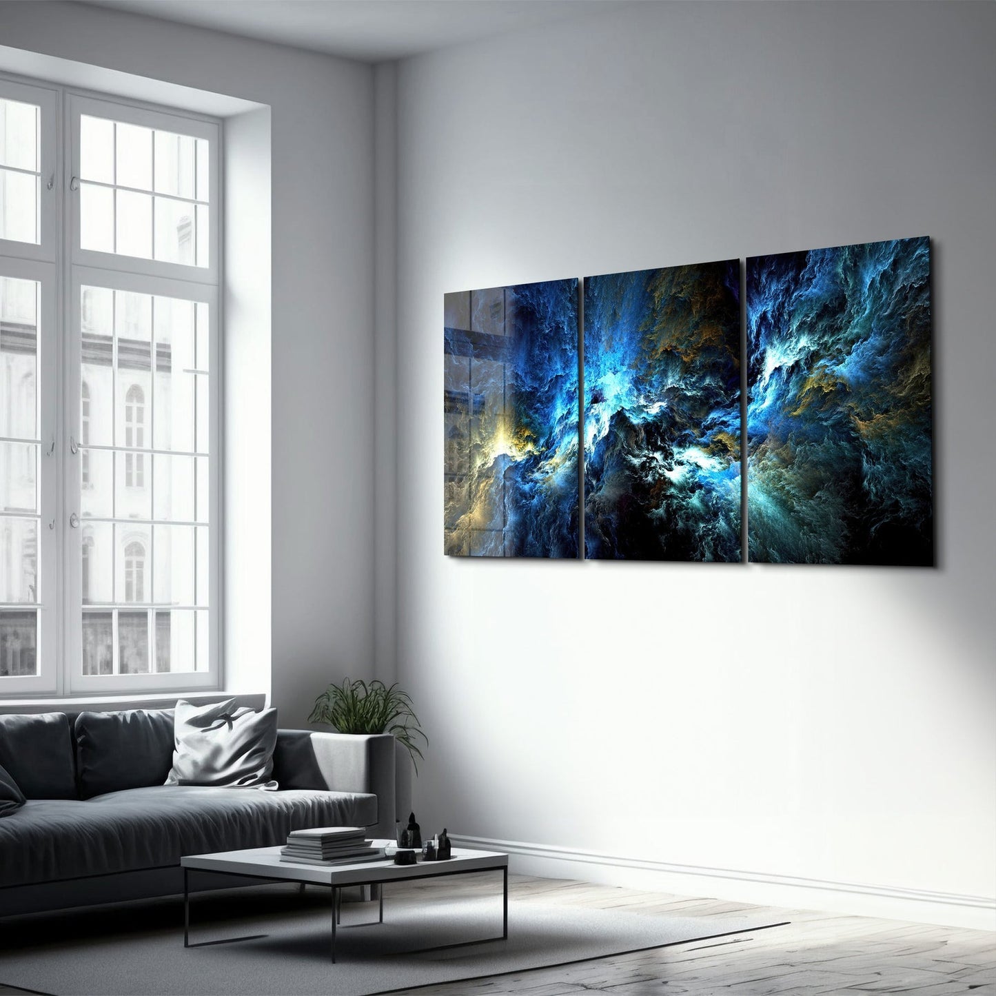 Blue and Gold Aurora Borealis Glass Wall Art