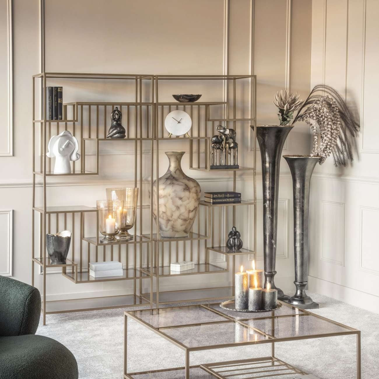 Minimalist Bronze Set of 2 Shelving Units Photo 2
