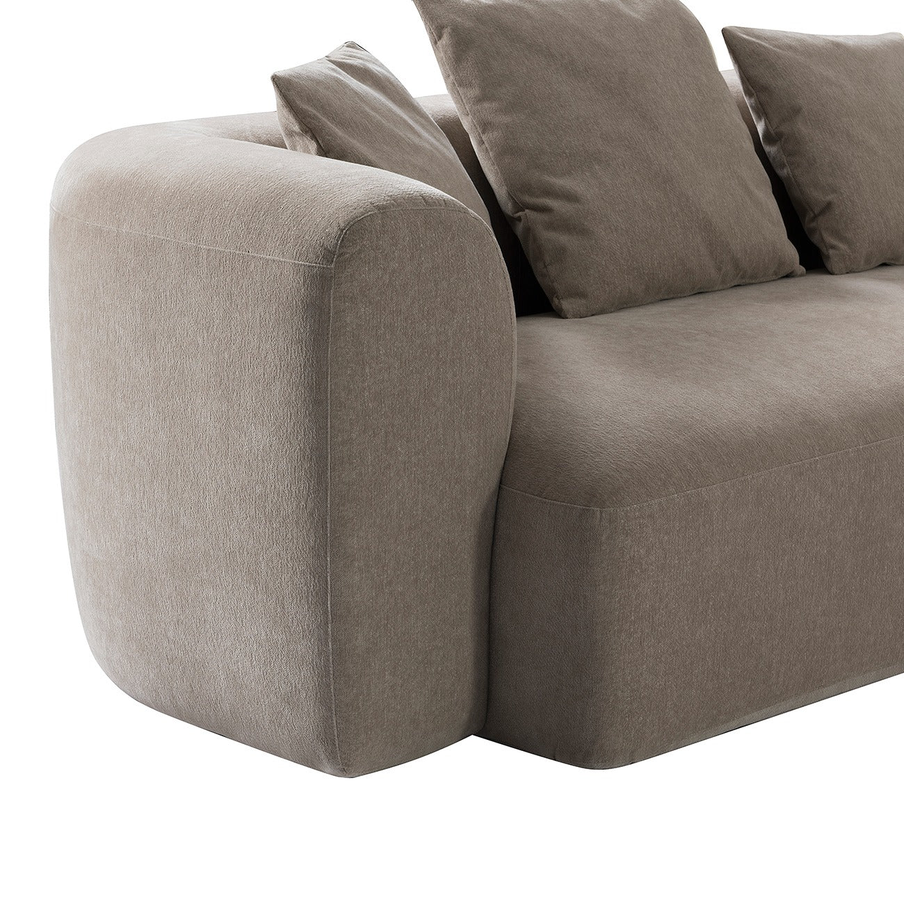 Taupe sofa with cushions on a white background
