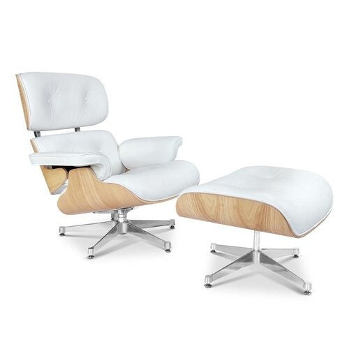 White Leather Lounge Chair and Ottoman