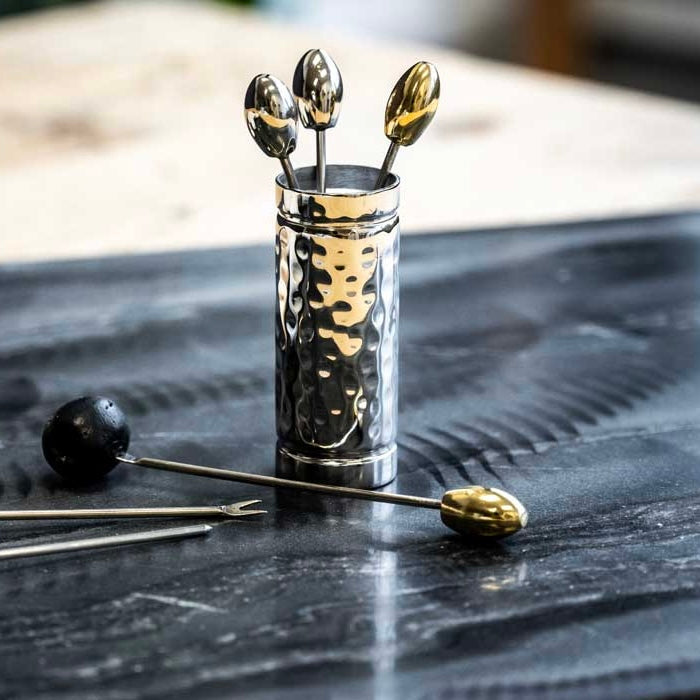 Gold and Silver Olive Cocktail Skewer Set
