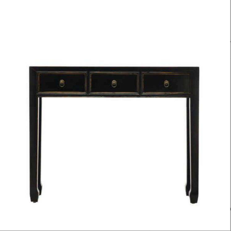 Elevate your space with the Oriental Black Console Table, a daring fusion of sleek modernity and Eastern elegance. Featuring three spacious drawers, this wooden console blends luxurious design with storage, inspired by the timeless allure of Chinese artistry. Perfect for adding a bold, sophisticated edge to any room.