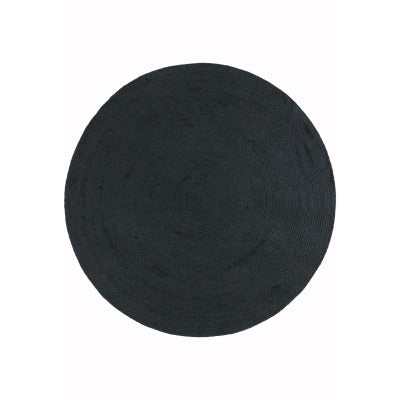 Outdoor Circular Mediterranean Charcoal Rug, Weather Resistant, made of polyester, handwoven