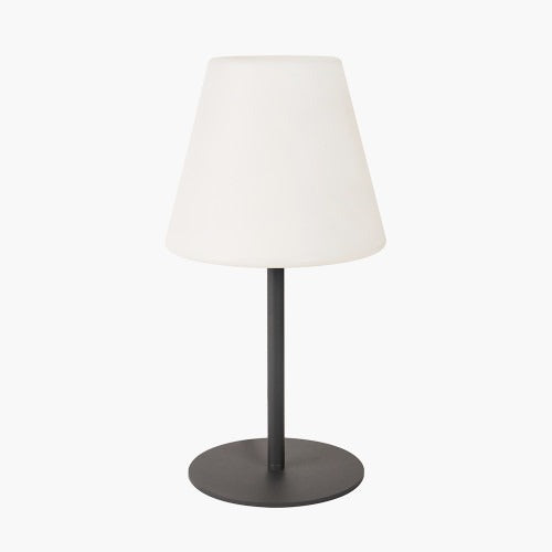 Pale Grey Outdoor Table Lamp with Black Base, Rechargeable and Water Resistant