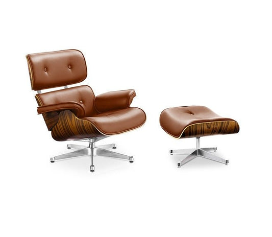 Cognac Brown Leather Lounge Chair and Ottoman