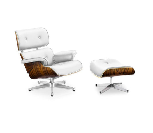 White Leather Lounge Chair and Ottoman