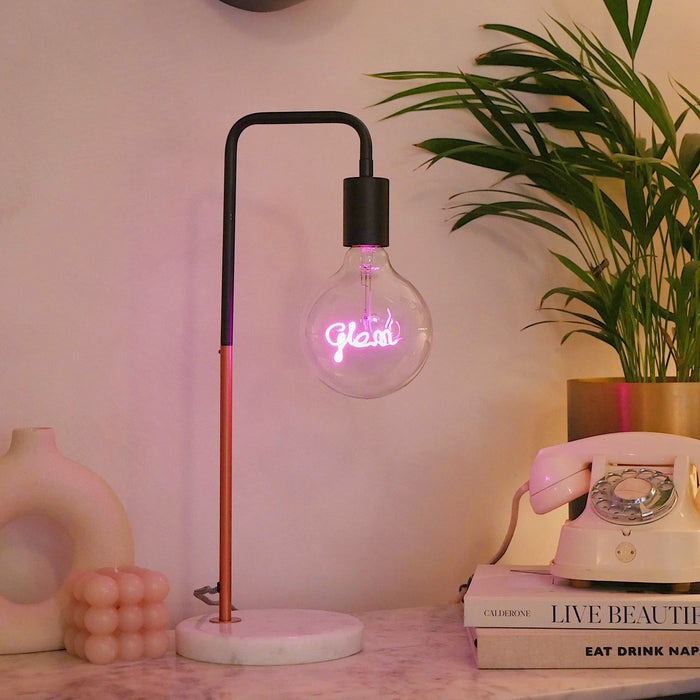Smoked Pink Neon Glam Filament Text Light Bulb E27 Screw Bulb