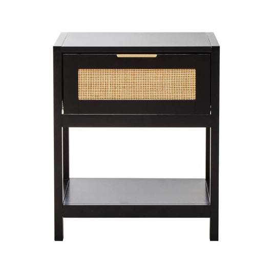 Black Japandi Rattan Bed Side Table