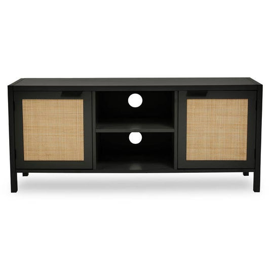 Black Japandi Rattan Media Unit