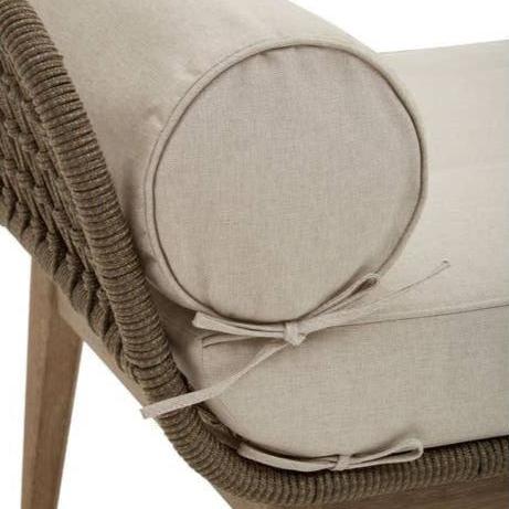 Mid-Century style Day Bed made of Rope and Mango Wood with grey padded cushions.