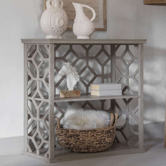 Rural Chic Wood Shelving Unit, Carved Detail. Country Chic style.