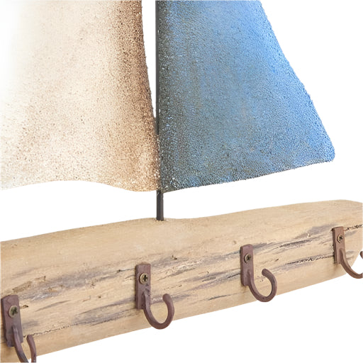 Blue and White Sail Boat Key Hook