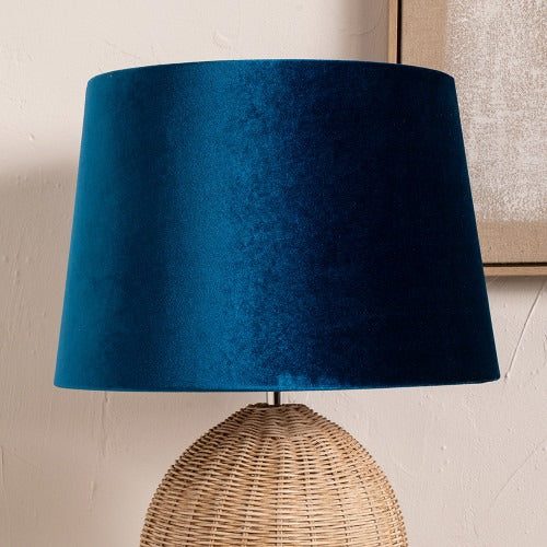 Sapphire blue Velvet Ava Lampshade On Wicker Base