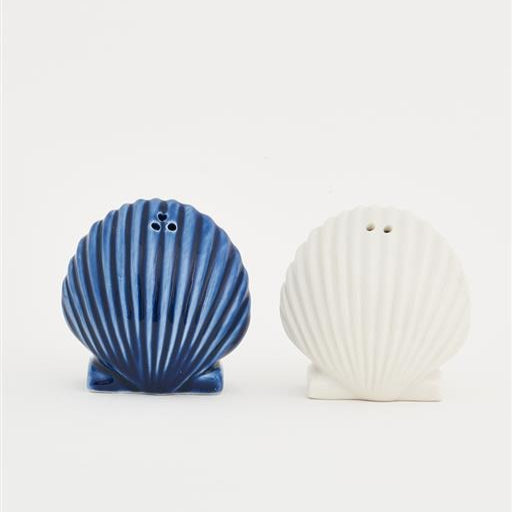 Blue and White Seashell Salt and Pepper Shakers