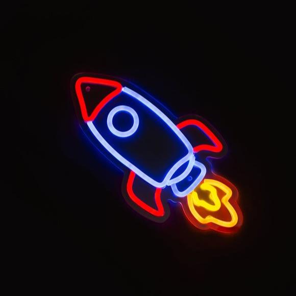 Red Blue and Orange Space Rocket Neon LED Sign Light
