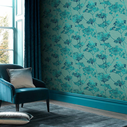 Teal Floral Wallpaper
