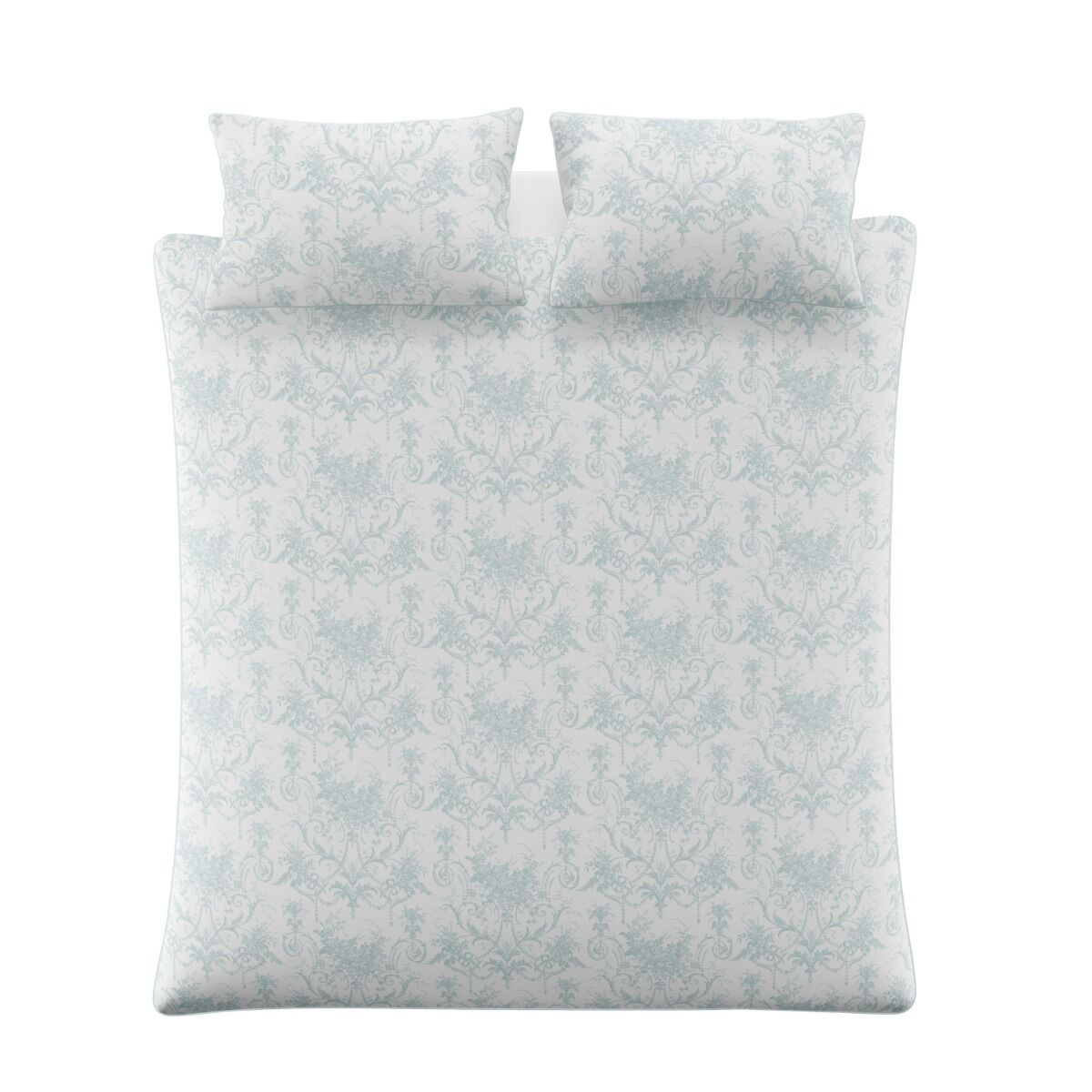 Floral patterned bed sheet set on a white background