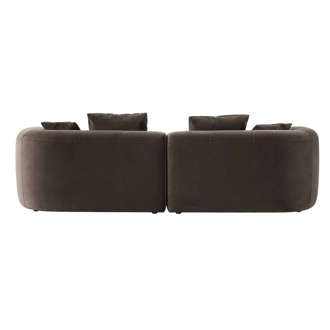 Brown sectional sofa with cushions on a white background