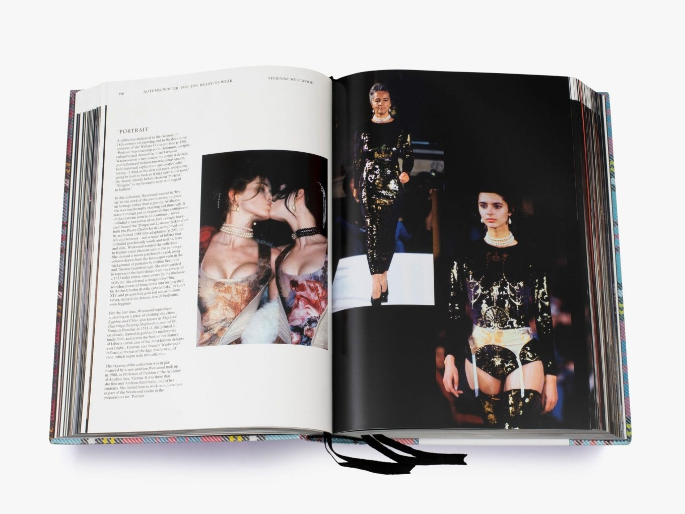 Vivienne Westwood 'Catwalk: The Complete Collection' Coffee Table Book, page detail showing runway show with Susie Bick