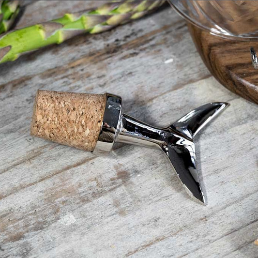 Silver Whale Tail Bottle Stopper