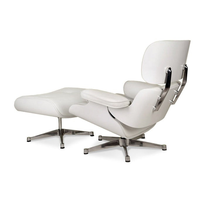 White Leather Lounge Chair and Ottoman