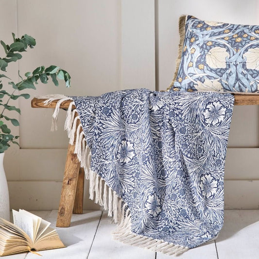 William Morris At Home - Marigold Throw - Hessian or Indigo