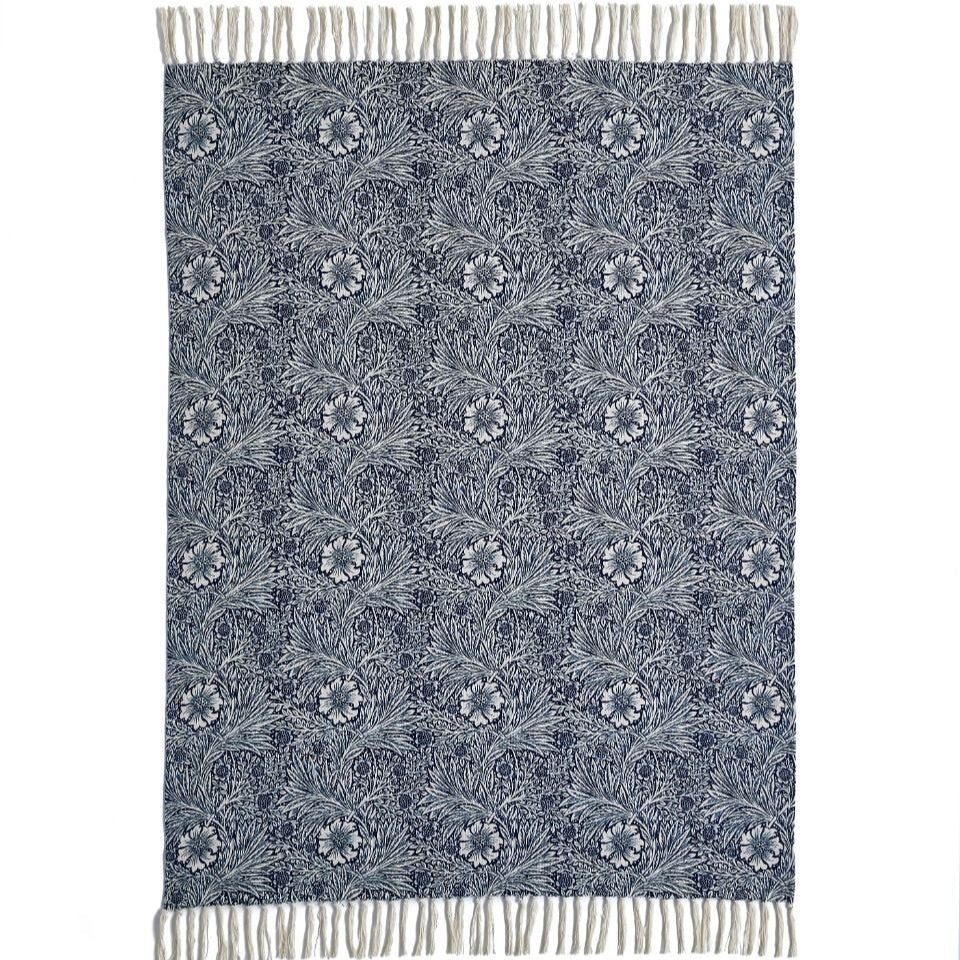 Rich Indigo Marigold Tasselled Throw