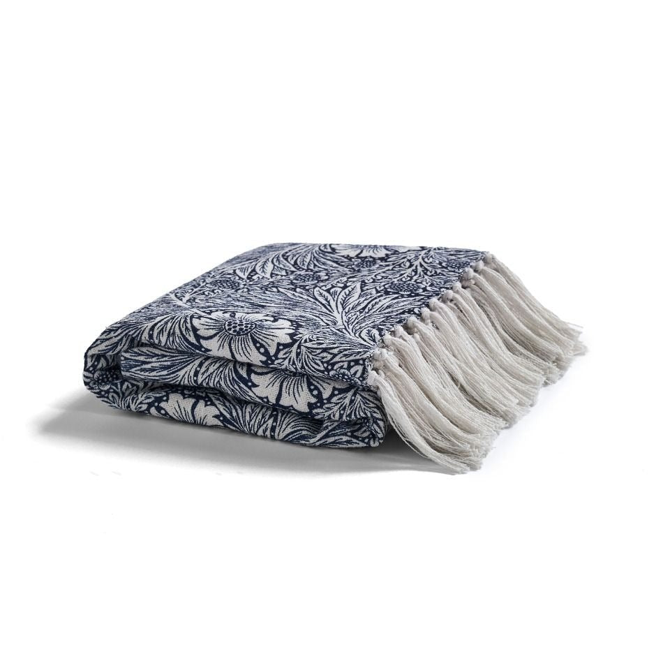 Rich Indigo Marigold Tasselled Throw