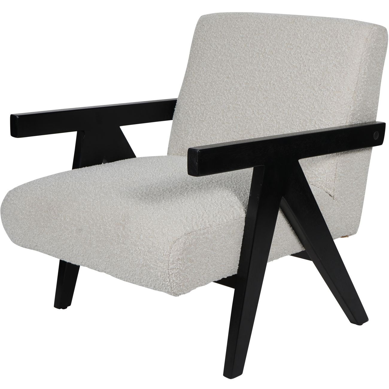cream armchair with black wooden frame on a white background
