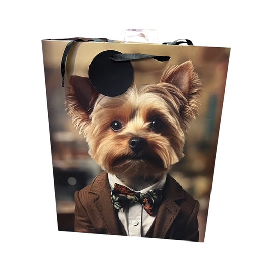 Yorkshire Terrier In Bowtie and Coat Paper Gift Bag Large