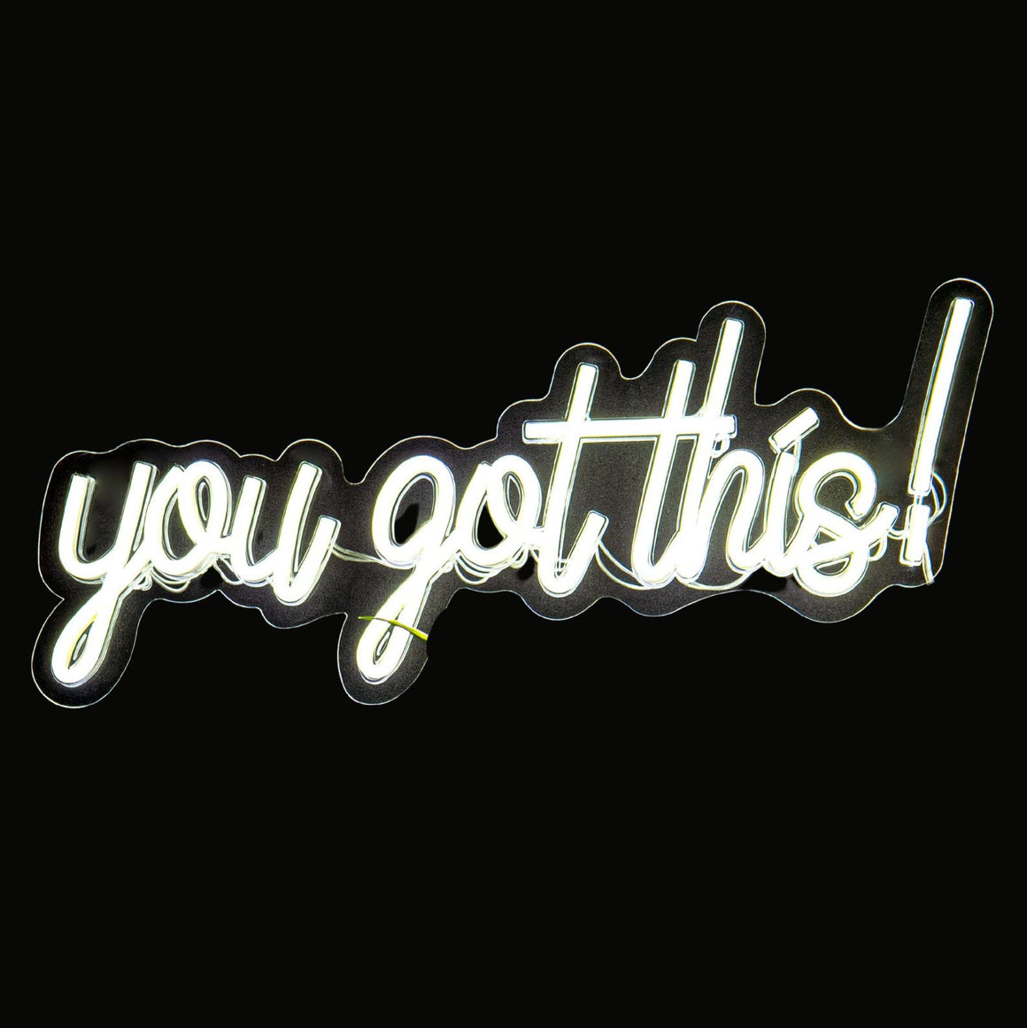 Neon sign with 'you got this!' text on a black background