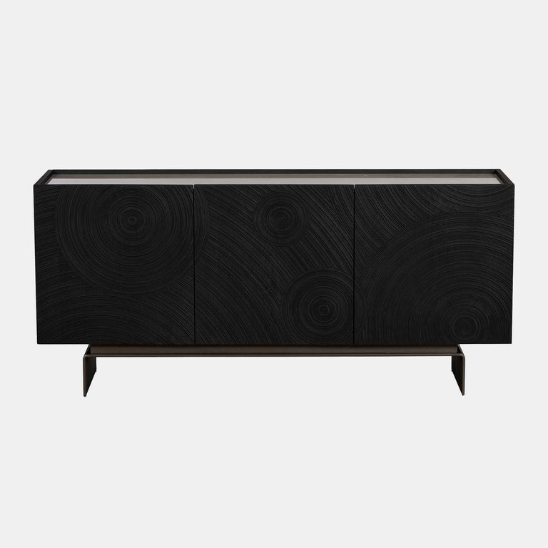 Black wooden sideboard with wavy pattern on a white background