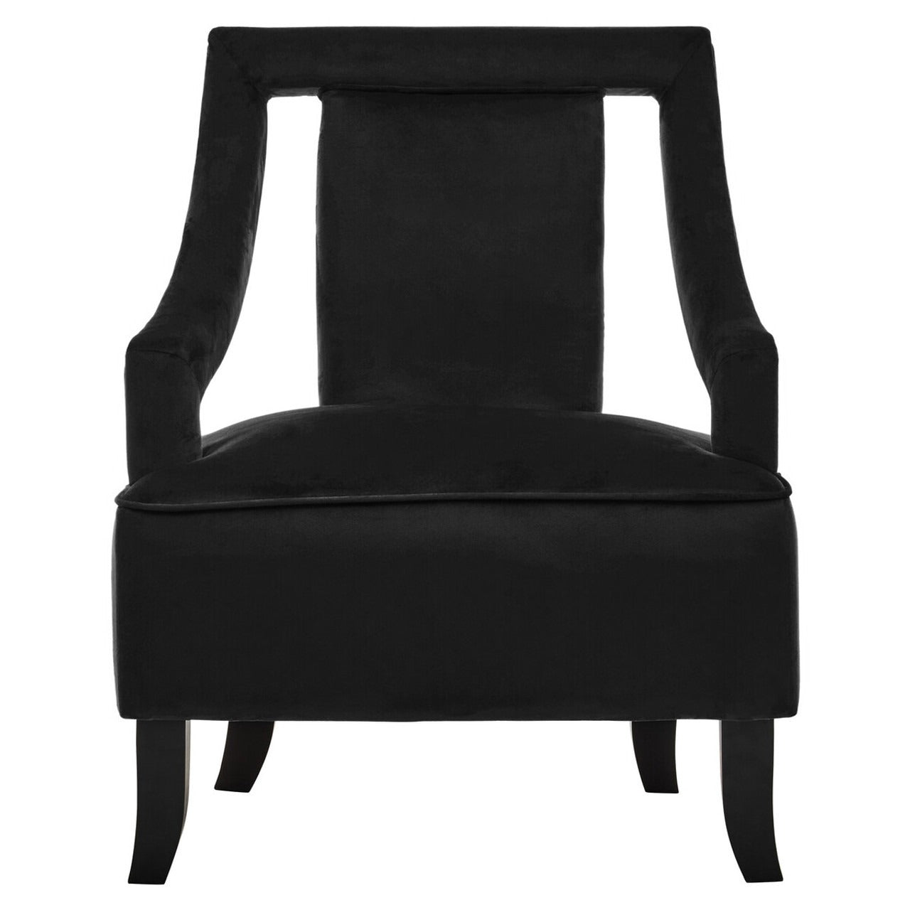 Black upholstered chair on a white background