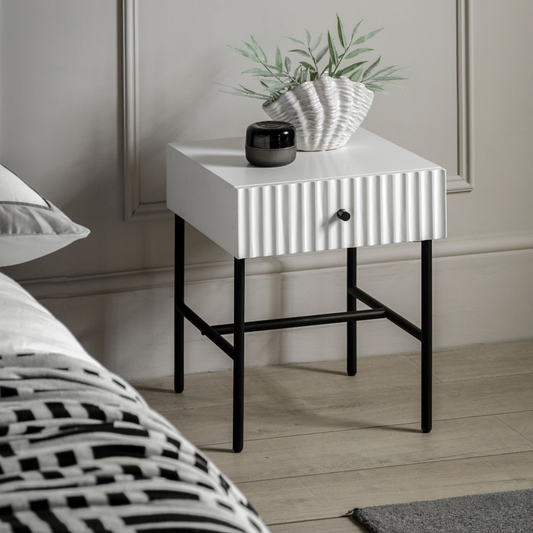 Scalloped Scandi White Bedside Table