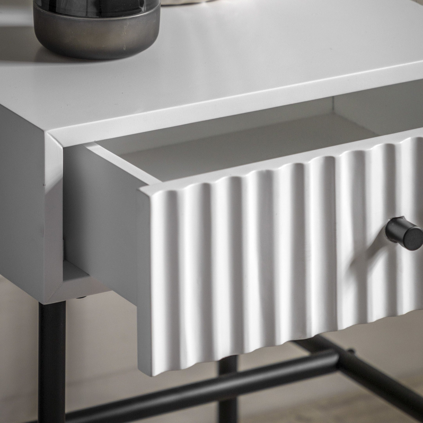 Scalloped Scandi White Bedside Table