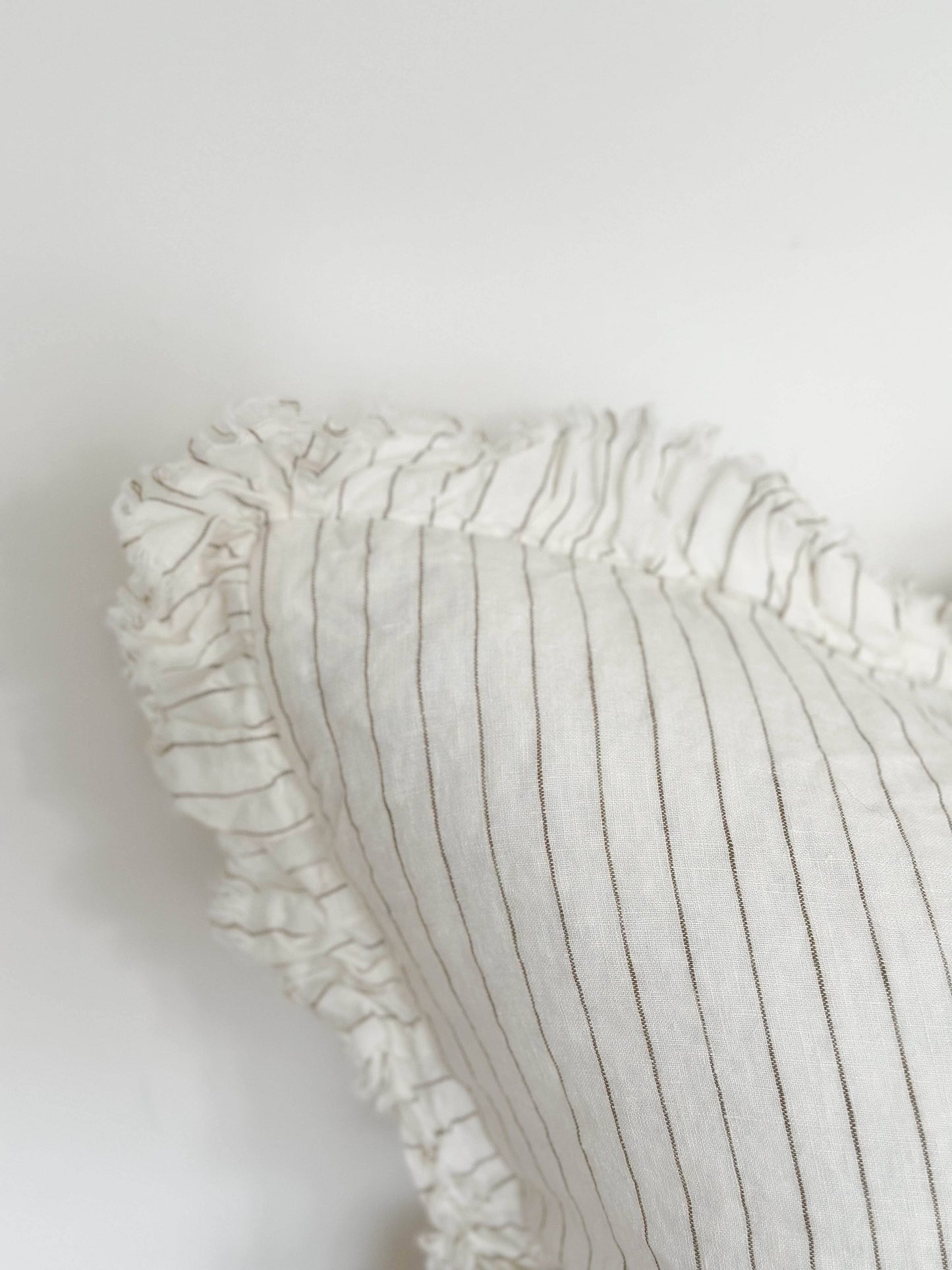 Ruffled Cream & Olive Linen Cushion