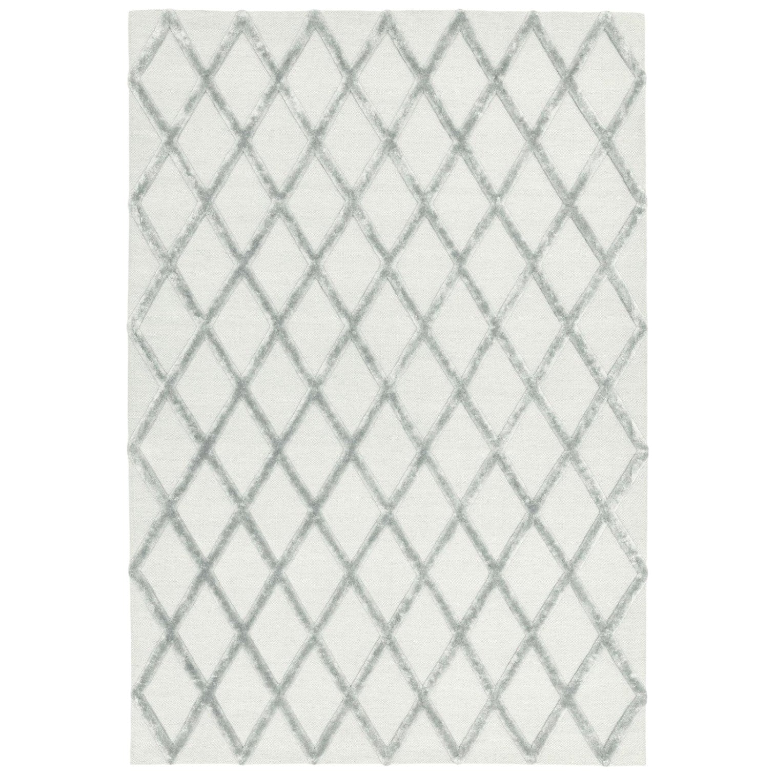 Silver rug with gray diamond pattern on a white background