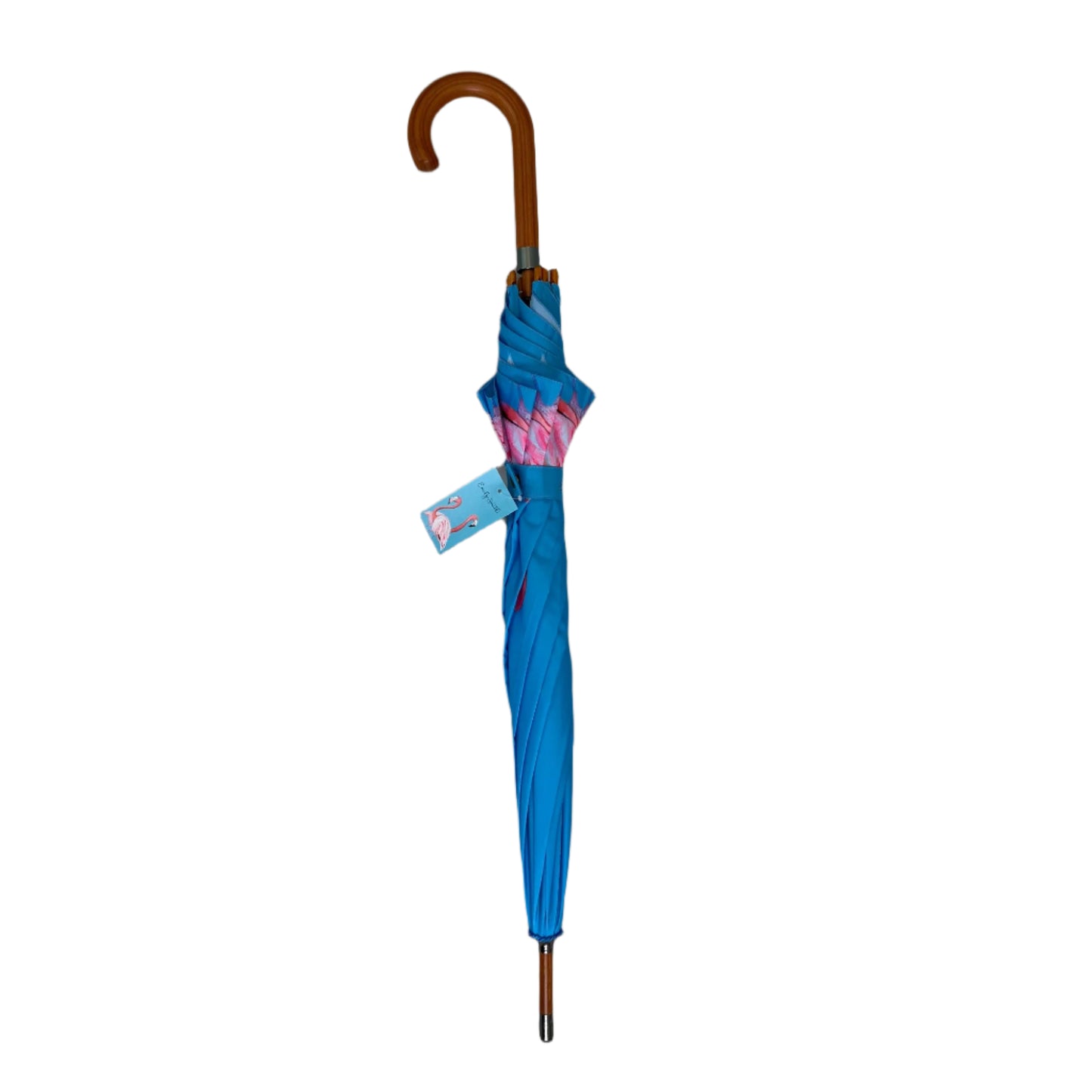 Blue umbrella with a pink interior on a black background