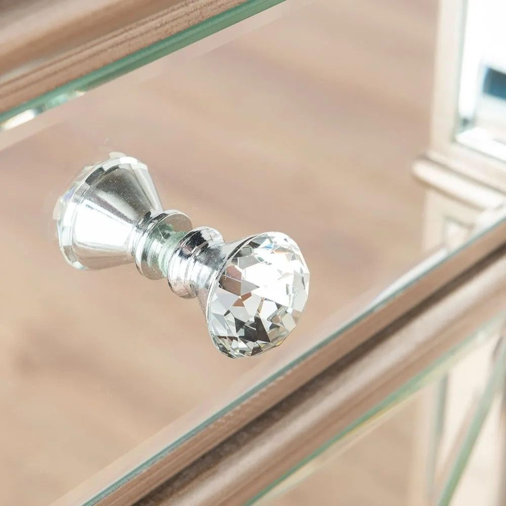 Crystal cabinet knob on a glass door