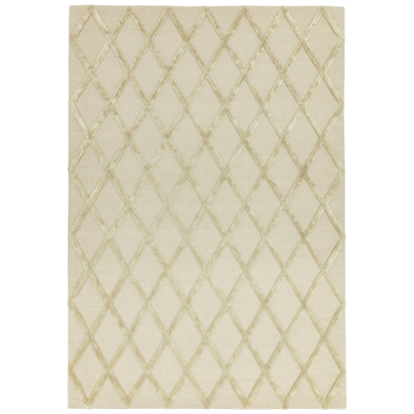 gold area rug with diamond pattern on a white background