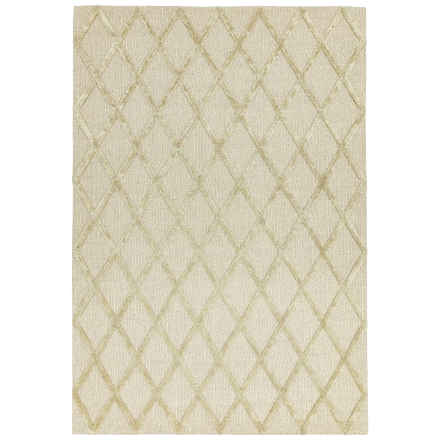 gold area rug with diamond pattern on a white background